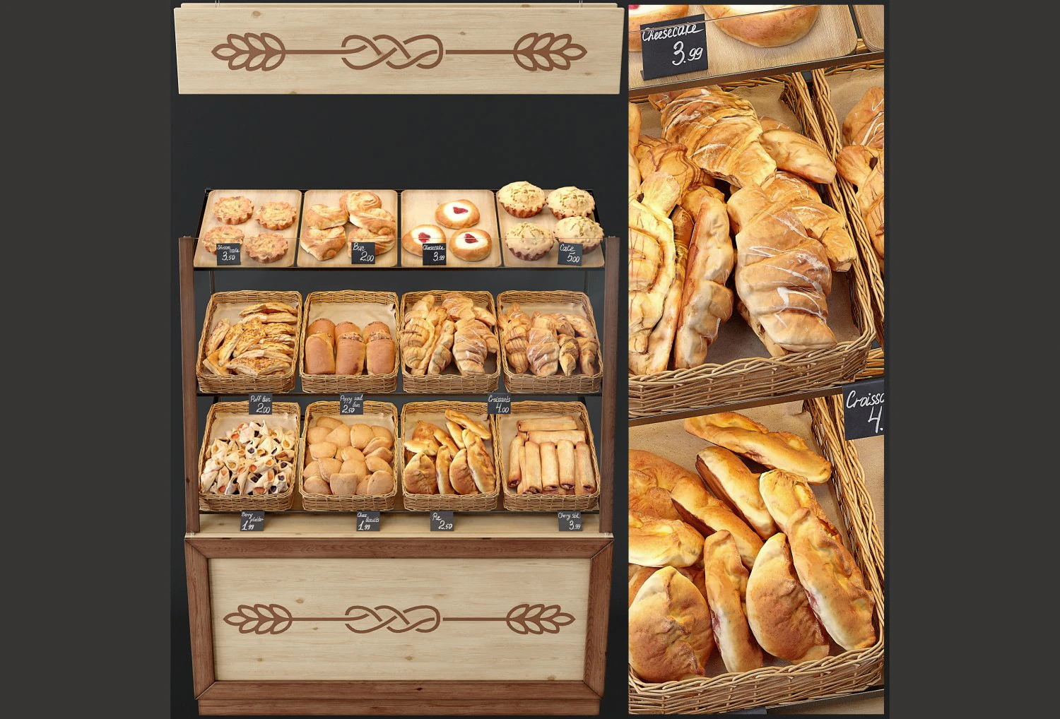 showcase with pastries 3D Model .c4d .max .obj .3ds .fbx .stl .blend 