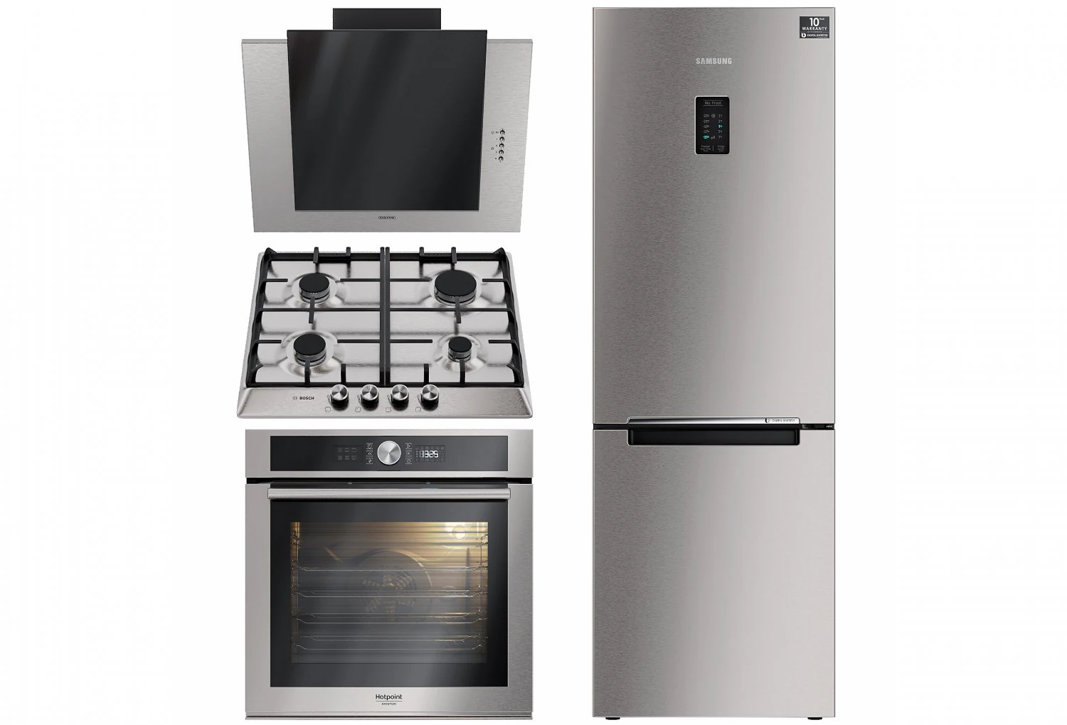 Kitchen appliances set Hood oven refrigerator hob 3D Model .c4d .max .obj .3ds .fbx .stl .blend 