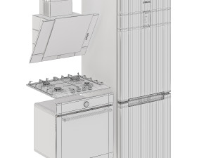 Kitchen appliances set Hood oven refrigerator hob Modello 3D
