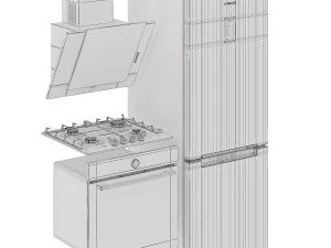 Kitchen appliances set Hood oven refrigerator hob 3D Model