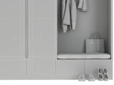 Hallway with clothes and shoes 3D Model