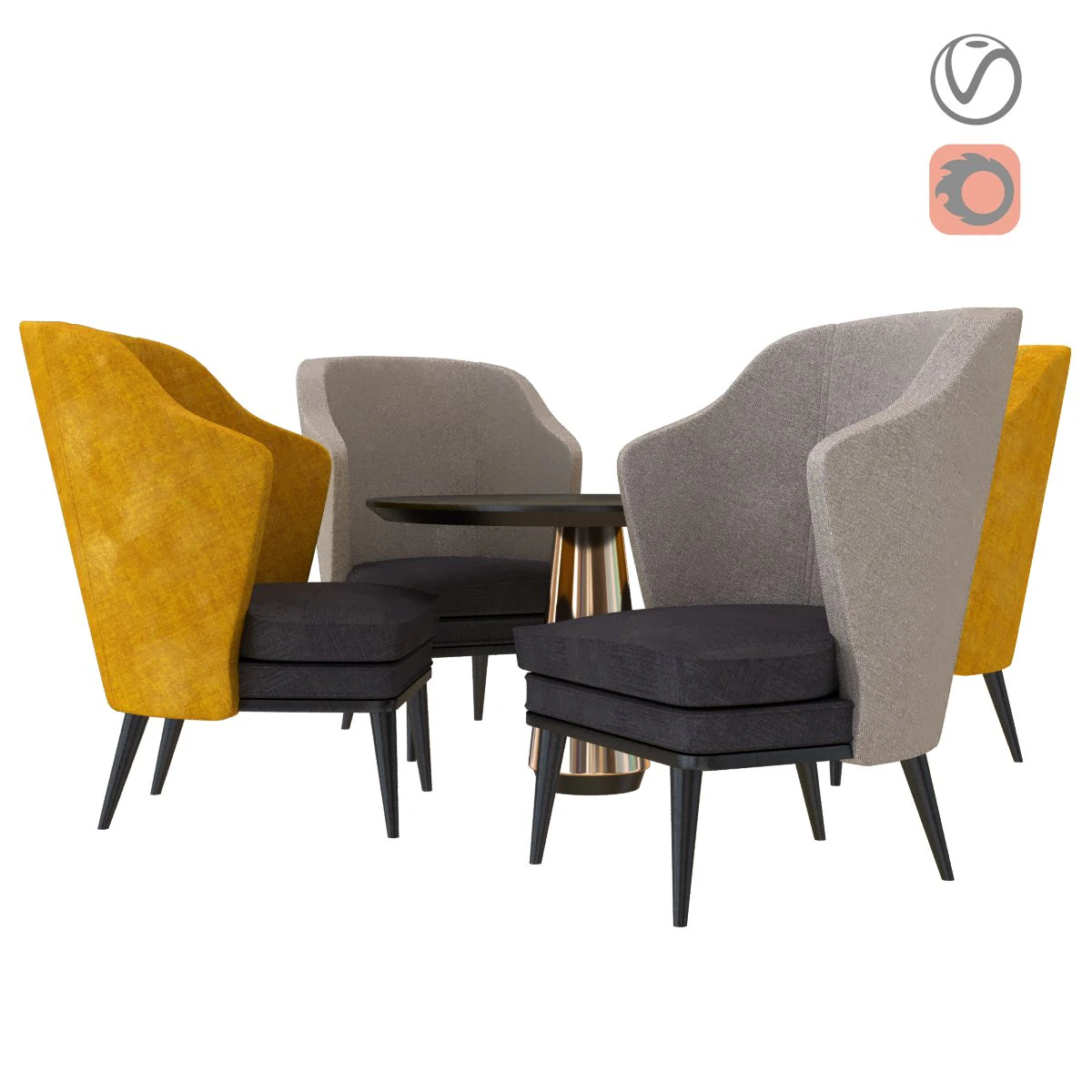 yellow chair table livining 3D Model .c4d .max .obj .3ds .fbx .stl .blend