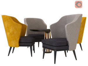 yellow chair table livining 3D Model