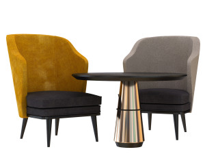 yellow chair table livining 3D Model