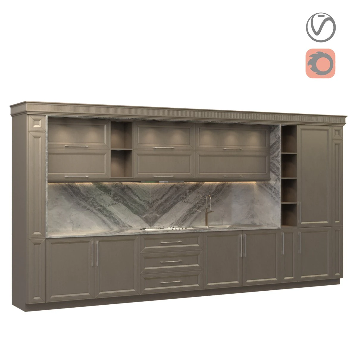brown kitchen design 3D Model .c4d .max .obj .3ds .fbx .stl .blend 