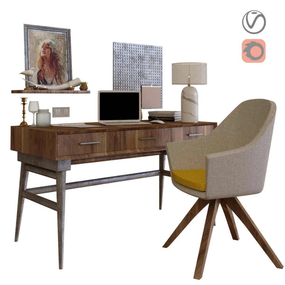 office workplace 2 3D Model .c4d .max .obj .3ds .fbx .stl .blend 