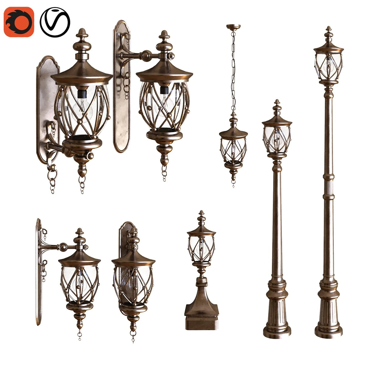 exterior light set 001 3D Model .c4d .max .obj .3ds .fbx .stl .blend 