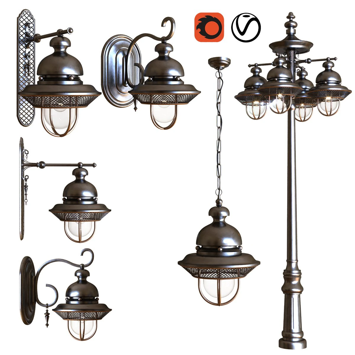 exterior light set 002 3D Model .c4d .max .obj .3ds .fbx .stl .blend