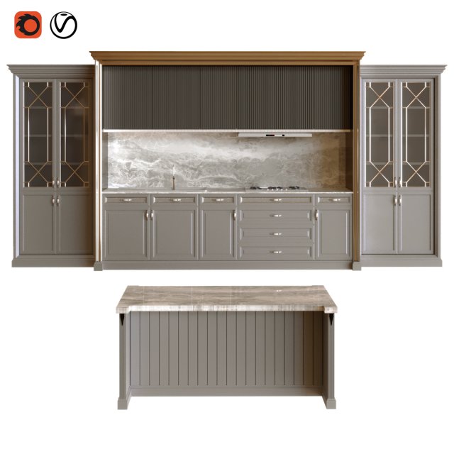 gray kitchen 002 3D Модель .c4d .max .obj .3ds .fbx .stl .blend 