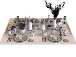 conjunto de mesa de caf&eacute; da manh&atilde; 001 Modelo 3D