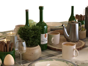 conjunto de mesa de caf&eacute; da manh&atilde; 001 Modelo 3D