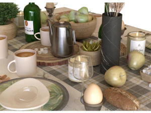 conjunto de mesa de caf&eacute; da manh&atilde; 001 Modelo 3D