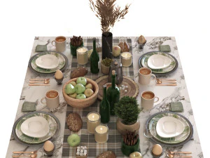 conjunto de mesa de caf&eacute; da manh&atilde; 001 Modelo 3D