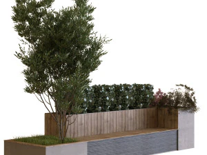 conjunto de &aacute;rvores de plantas 06 banco Modelo 3D