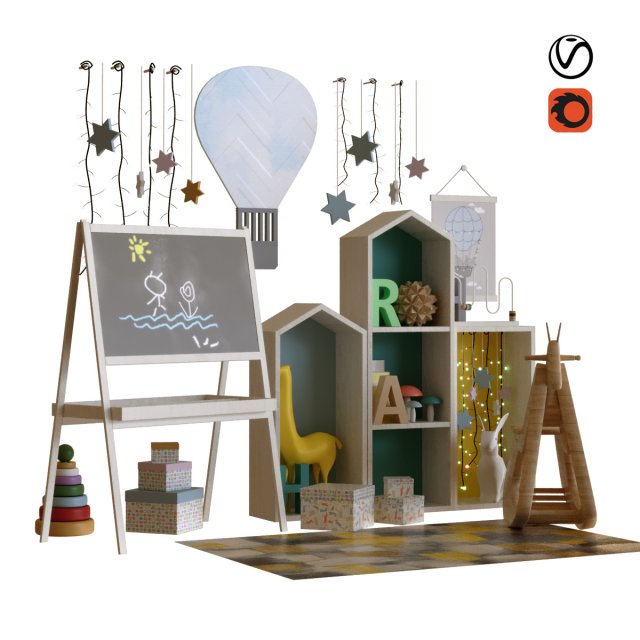 children decor set 002 3D Model .c4d .max .obj .3ds .fbx .stl .blend 