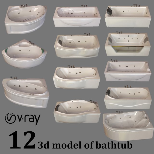 12 model of bathtub Model 3D .c4d .max .obj .3ds .fbx .stl .blend 