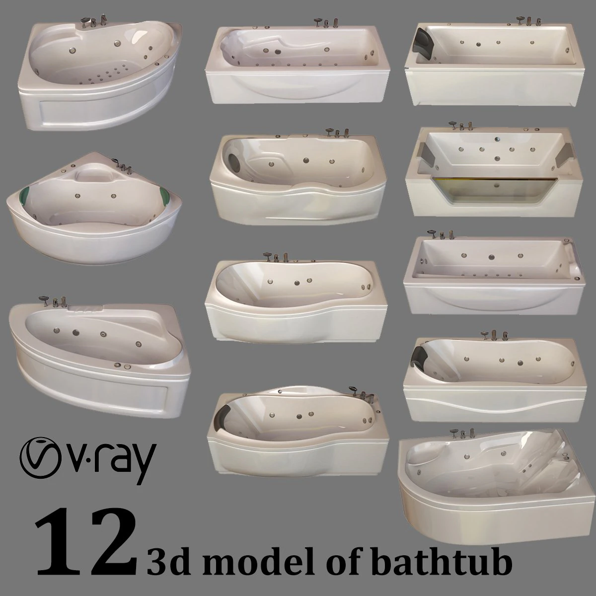 12 model of bathtub 3D Model .c4d .max .obj .3ds .fbx .stl .blend 