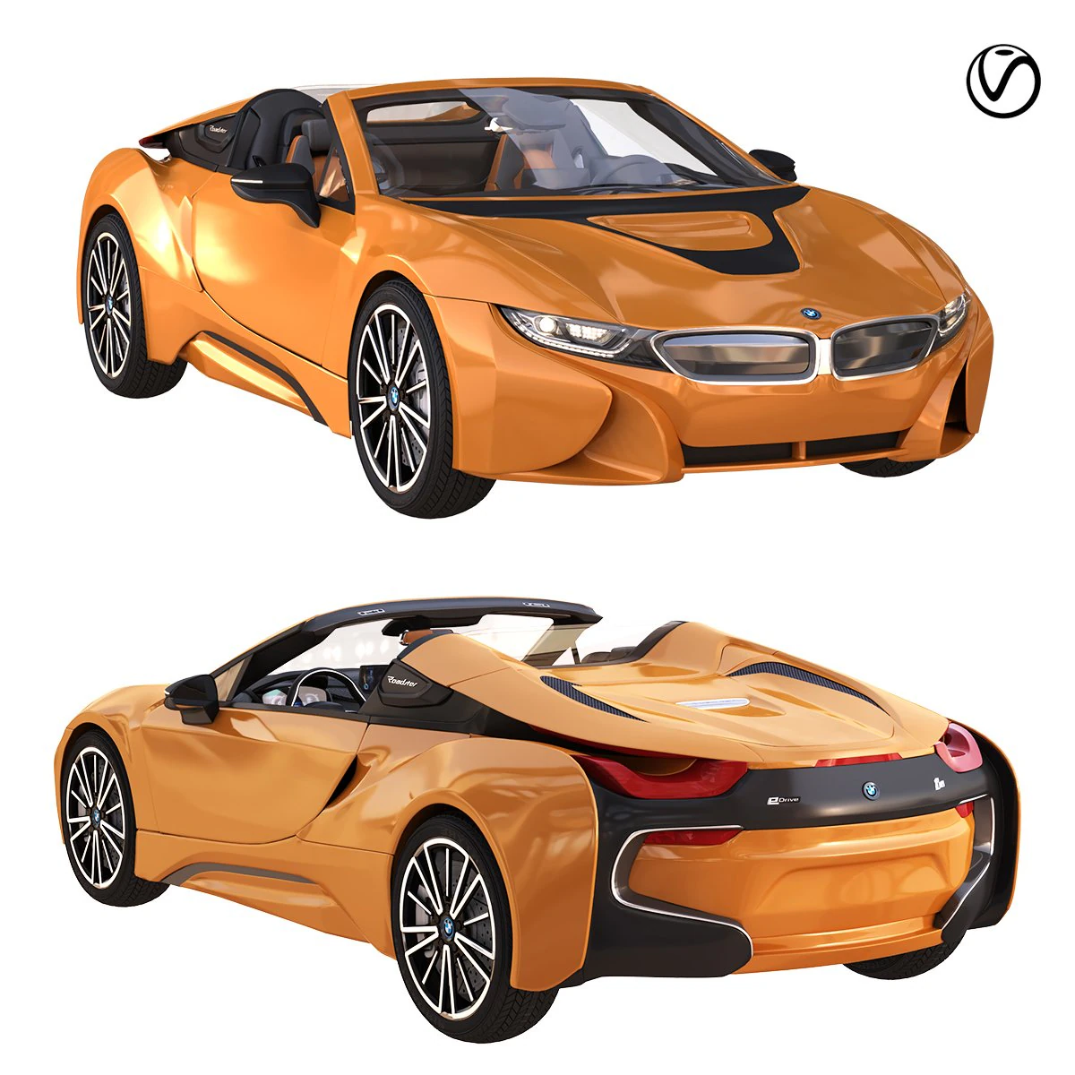 i8 roadster orange 3D Model .c4d .max .obj .3ds .fbx .stl .blend 