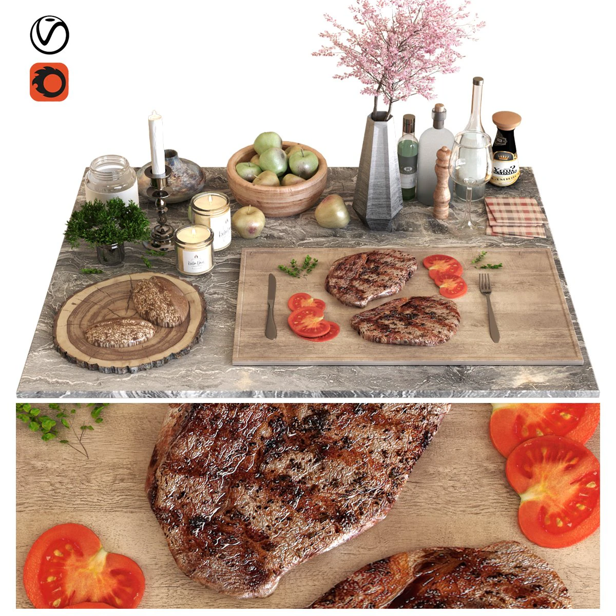 dining table set 005 3D Model .c4d .max .obj .3ds .fbx .stl .blend 