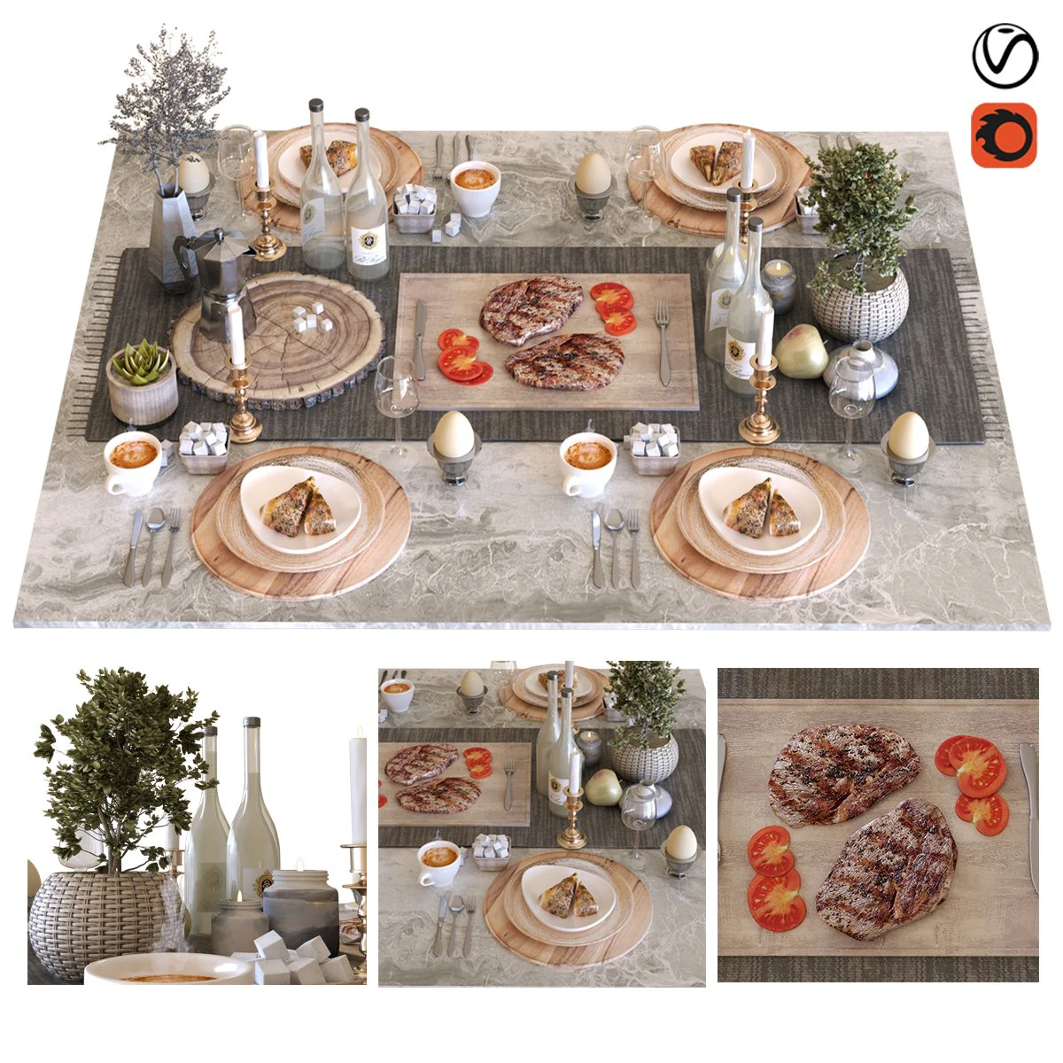 breakfast table 005 3D Model .c4d .max .obj .3ds .fbx .stl .blend 
