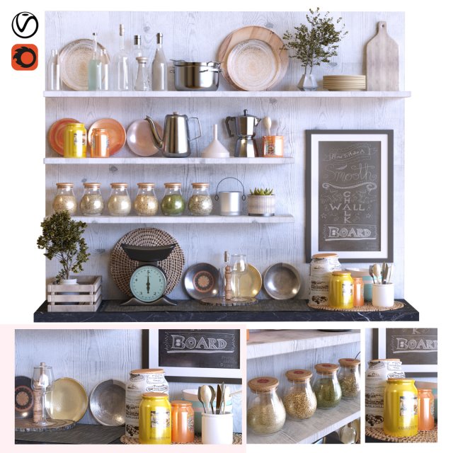 kitchen decor set 003 3D Model .c4d .max .obj .3ds .fbx .stl .blend 