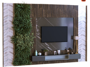 tv wall set 011 green wall Modelo 3D