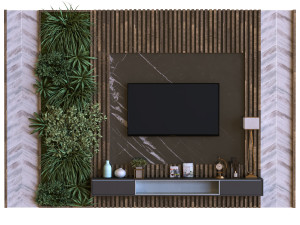 tv wall set 011 green wall 3D Model