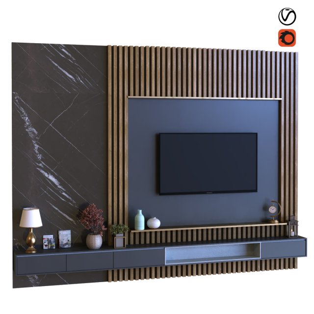 tv wall set 012 3D Модель .c4d .max .obj .3ds .fbx .stl .blend 
