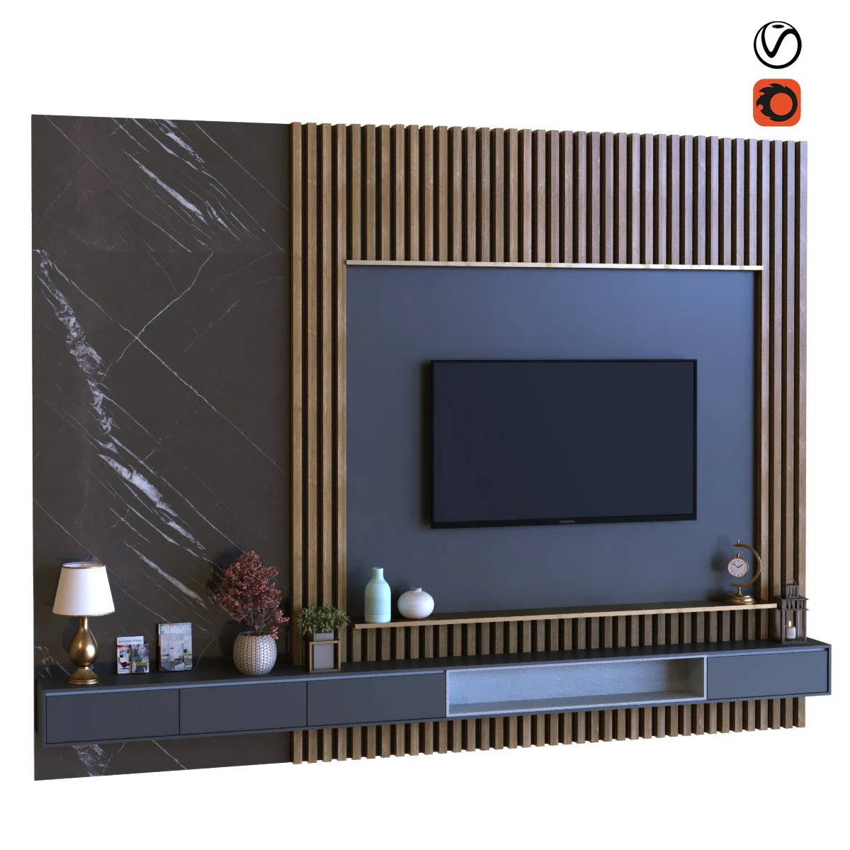 tv wall set 012 3D Model .c4d .max .obj .3ds .fbx .stl .blend