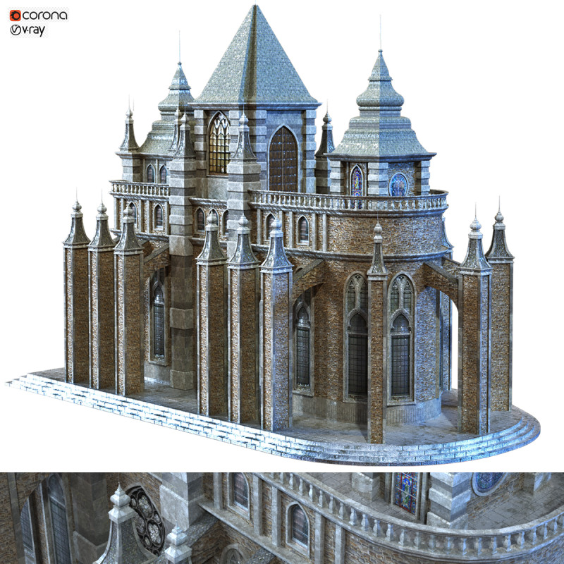Cathedral lowpoly for game num 010 3D Model .c4d .max .obj .3ds .fbx .stl .blend