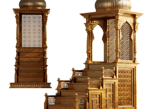 Arabic morocco minbar with Detailed Geometric Mashrabiya Patterns and Domes 1245 3D 모델