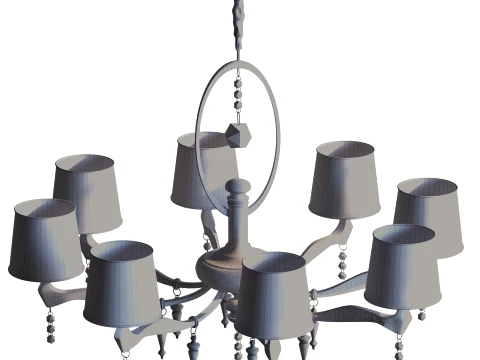 Classic Oriental Brass Chandelier Blue Pattern Shades 1298 low-poly 3D Model