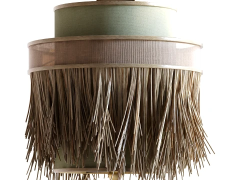 Boho Straw Fringe Tiered Drum Pendant Light 1300 Modelo 3D