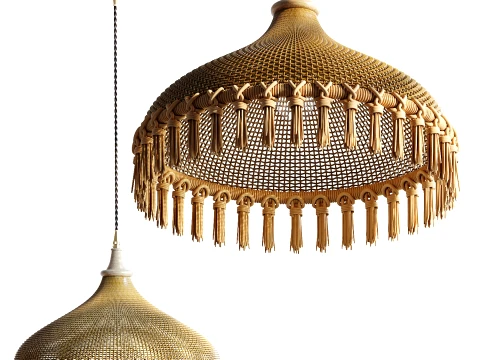 Boho Natural Straw Woven Dome Pendant Light 1305 3D Model