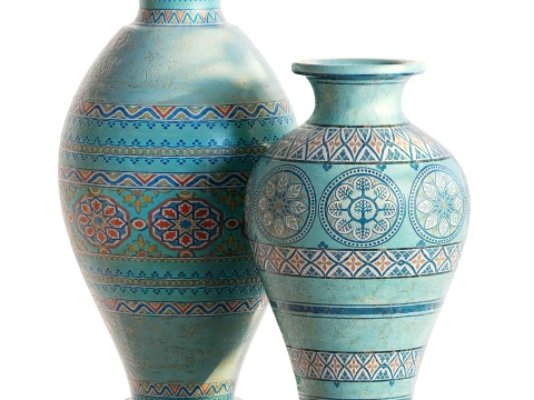 Traditional Persian Turquoise Ceramic Vases 1314 3D Model