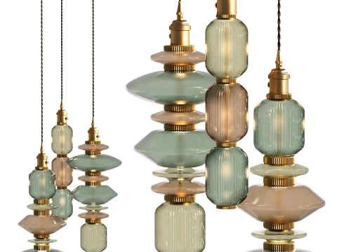 Modern Fluted Glass Bead Pendant Light Cluster 1316 3D Model