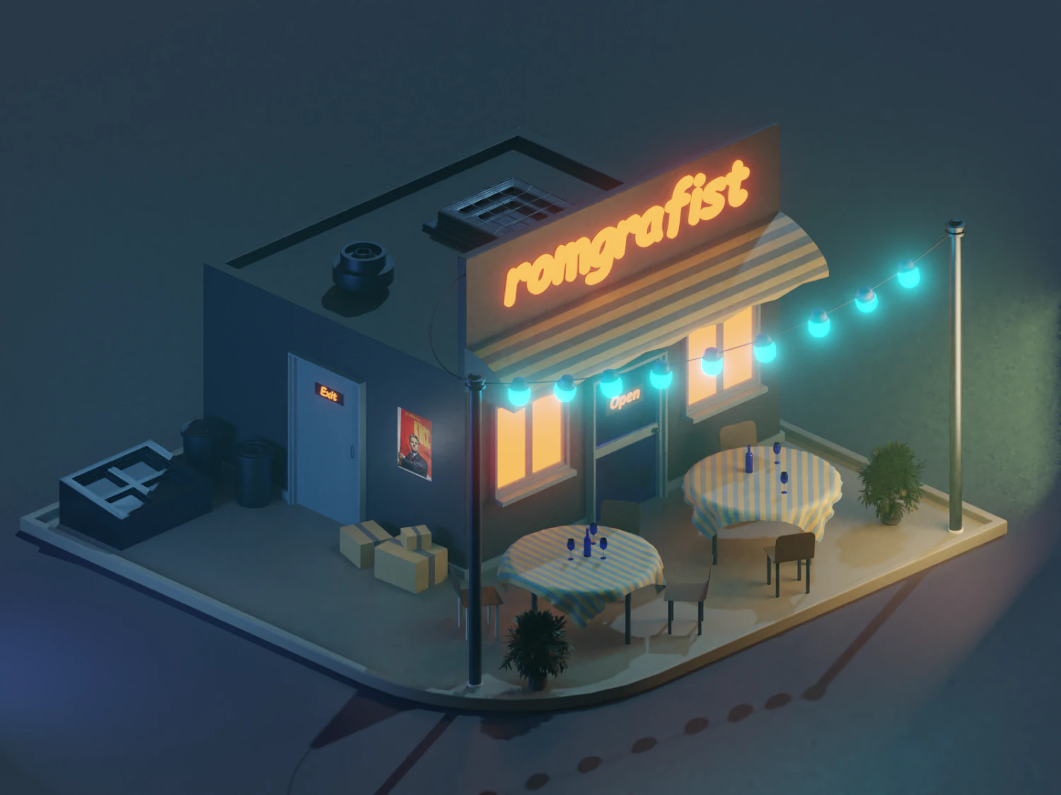 Scene cafe 3D Model .c4d .max .obj .3ds .fbx .stl .blend 