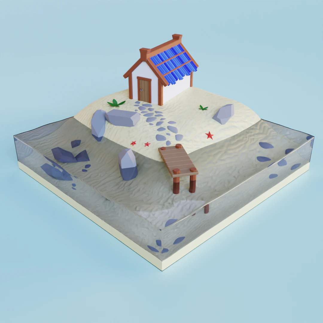 Scene home on the beach 3D Model .c4d .max .obj .3ds .fbx .stl .blend