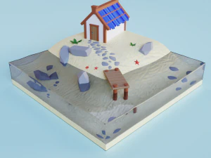 Scena domestica sulla spiaggia Modello 3D