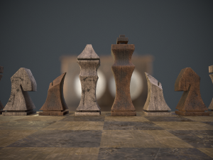 three chess sets with a chessboard and a clock Modelo 3D