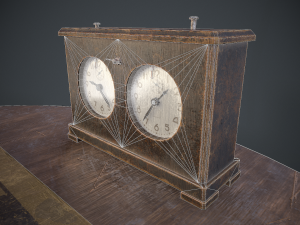three chess sets with a chessboard and a clock Modelo 3D