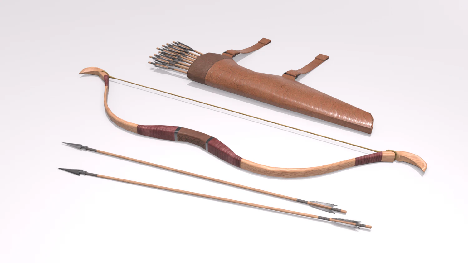 low-poly bow and quiver 3D Model .c4d .max .obj .3ds .fbx .stl .blend 