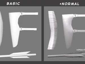 low-poly bow and quiver 3D Model