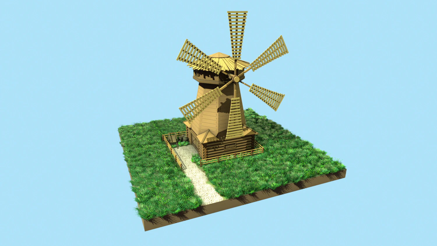 low-poly windmill 3D Model .c4d .max .obj .3ds .fbx .stl .blend