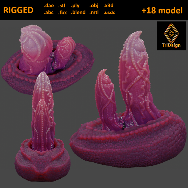 Double Dragon Penis Sextoy Rigged Modello 3D .c4d .max .obj .3ds .fbx .stl .blend 