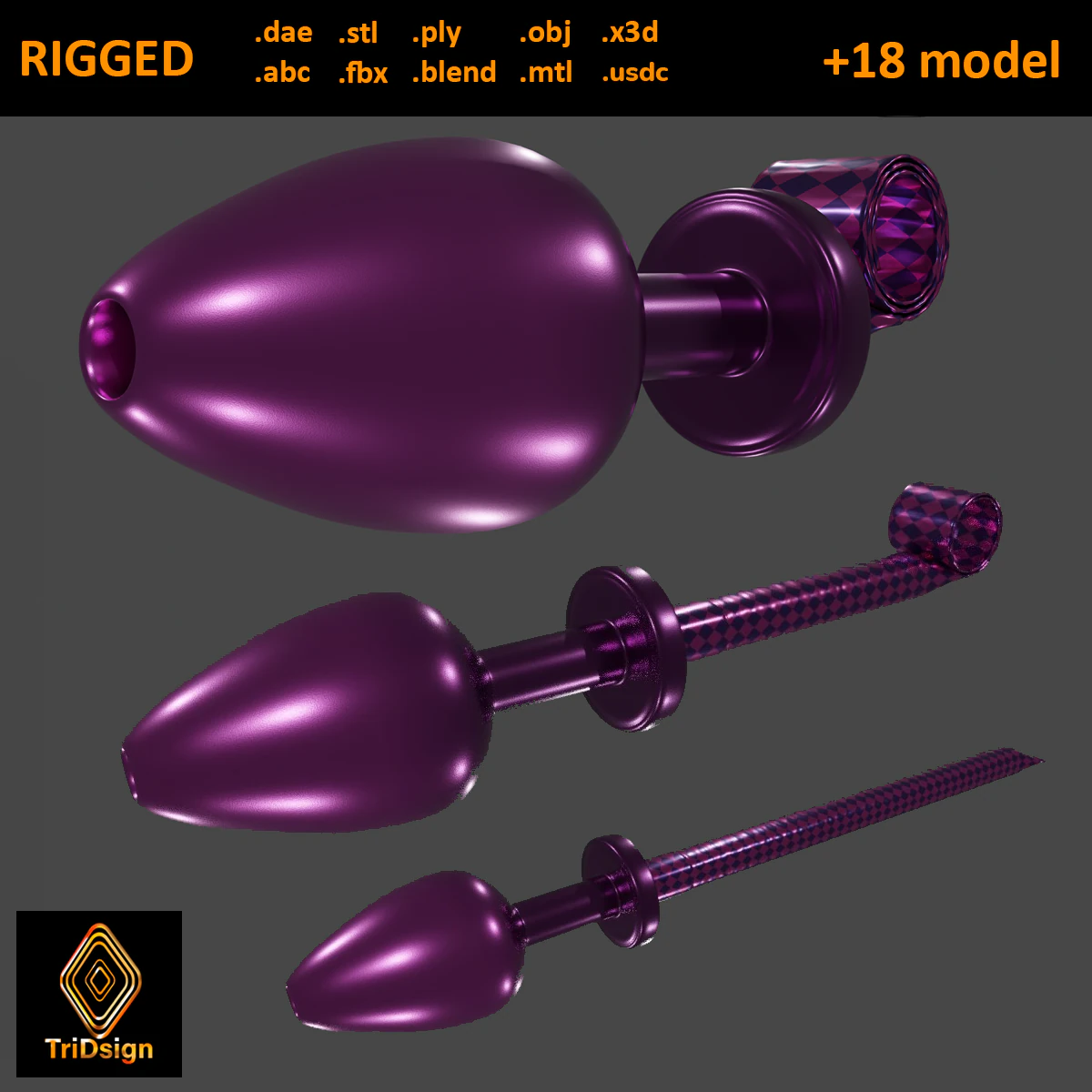 Partyhorn Sextoy Plug 3D Model .c4d .max .obj .3ds .fbx .stl .blend