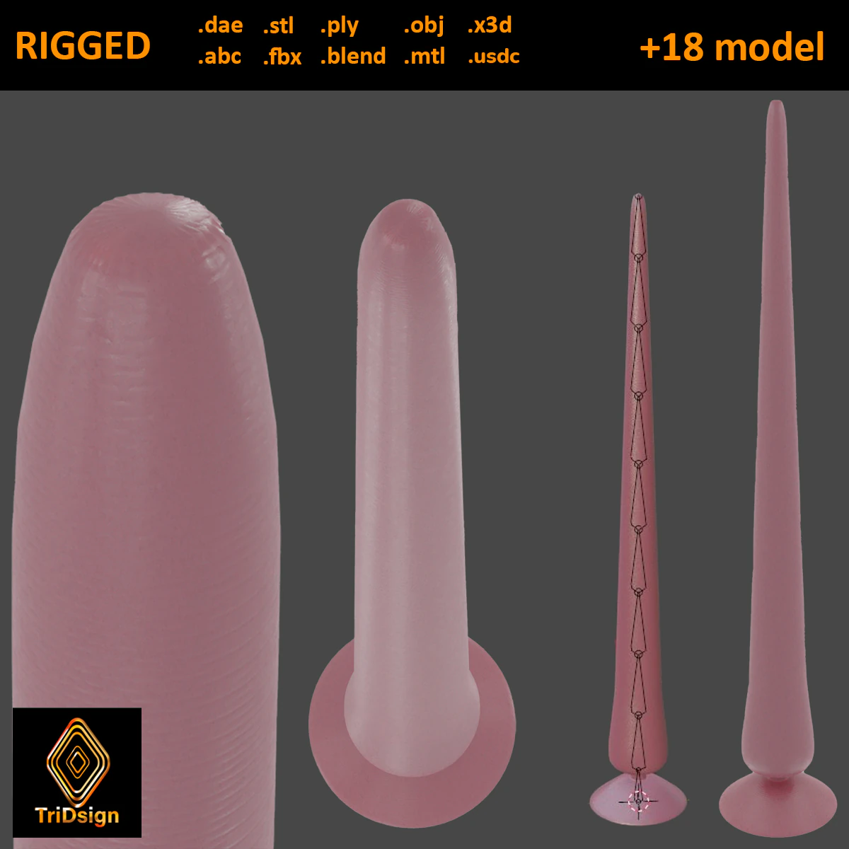 Extra Long Tentacle Plug Sextoy Lowpoly Rigged 3D Model .c4d .max .obj .3ds .fbx .stl .blend 