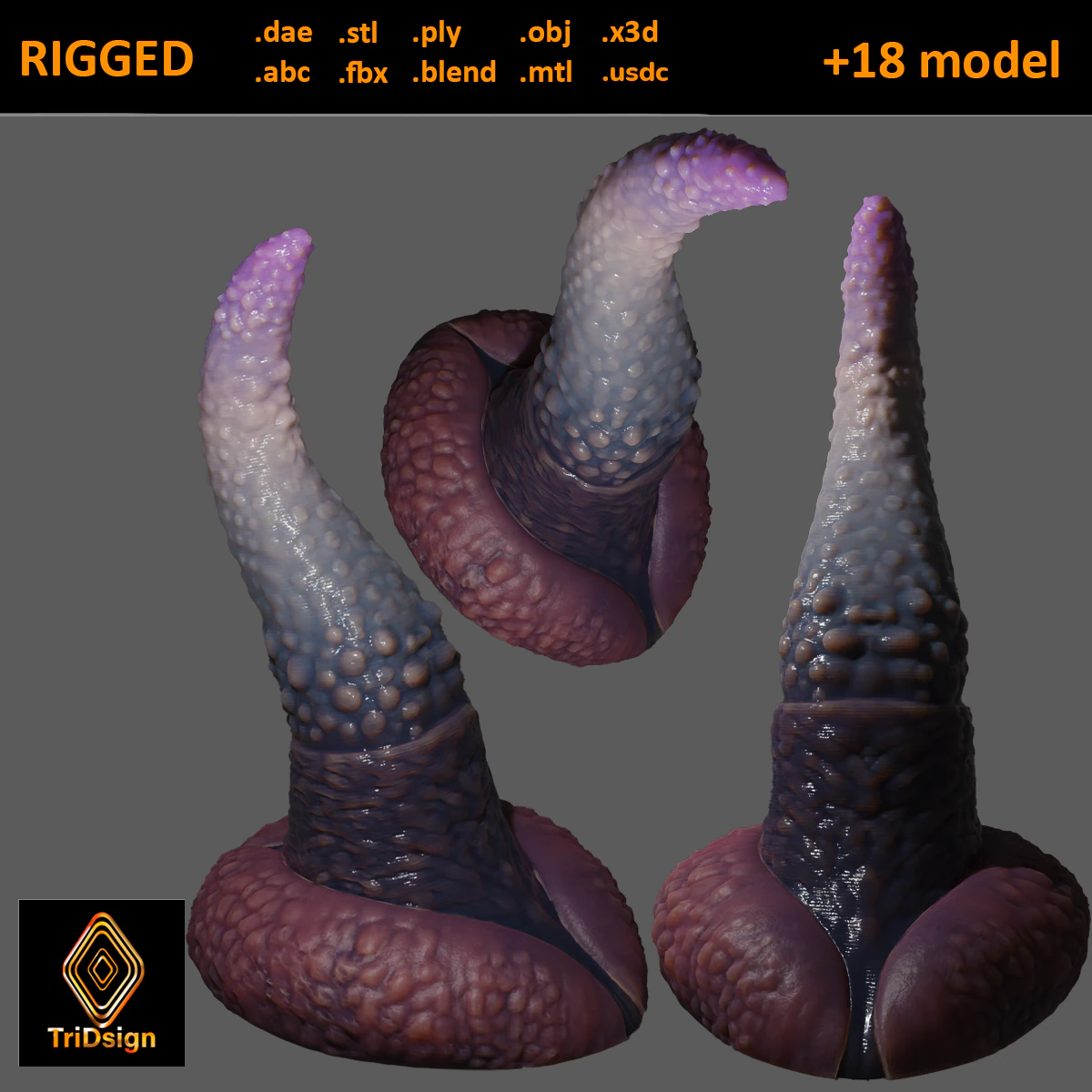 Fantasy Spiked Tentacle Rigged 3D Model .c4d .max .obj .3ds .fbx .stl .blend 