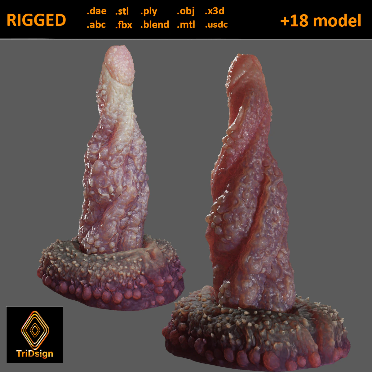 Mutant Tentacle Penis Sextoy Rigged 3D Model .c4d .max .obj .3ds .fbx .stl .blend 