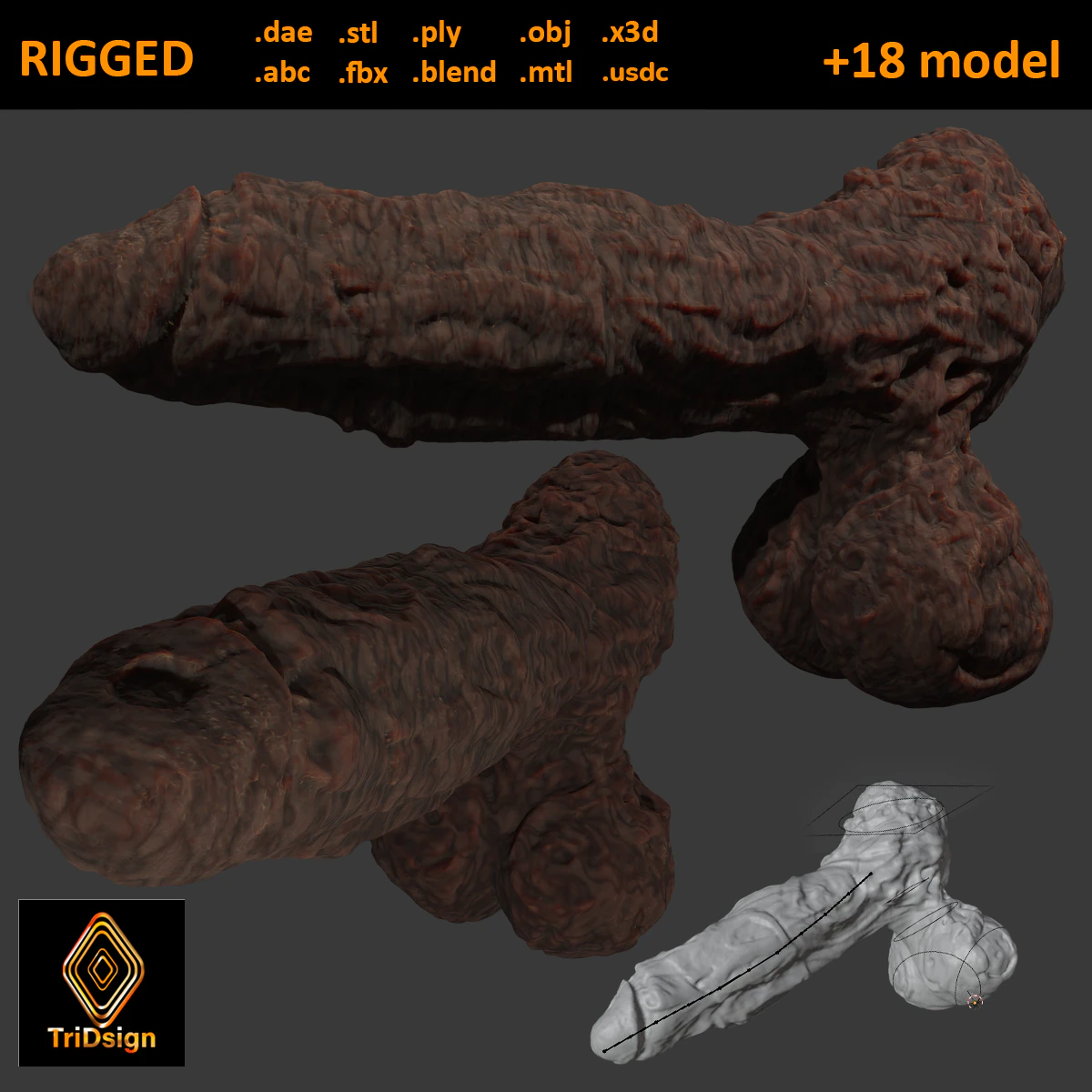 Elemental Terran Penis Sextoy Rigged 3D Model .c4d .max .obj .3ds .fbx .stl .blend